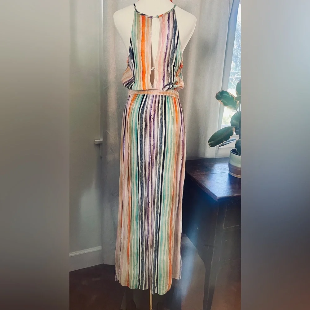 Anthropologie BL^NK London Gallery Row Rainbow Striped Halter Jumpsuit - Picture 2 of 14